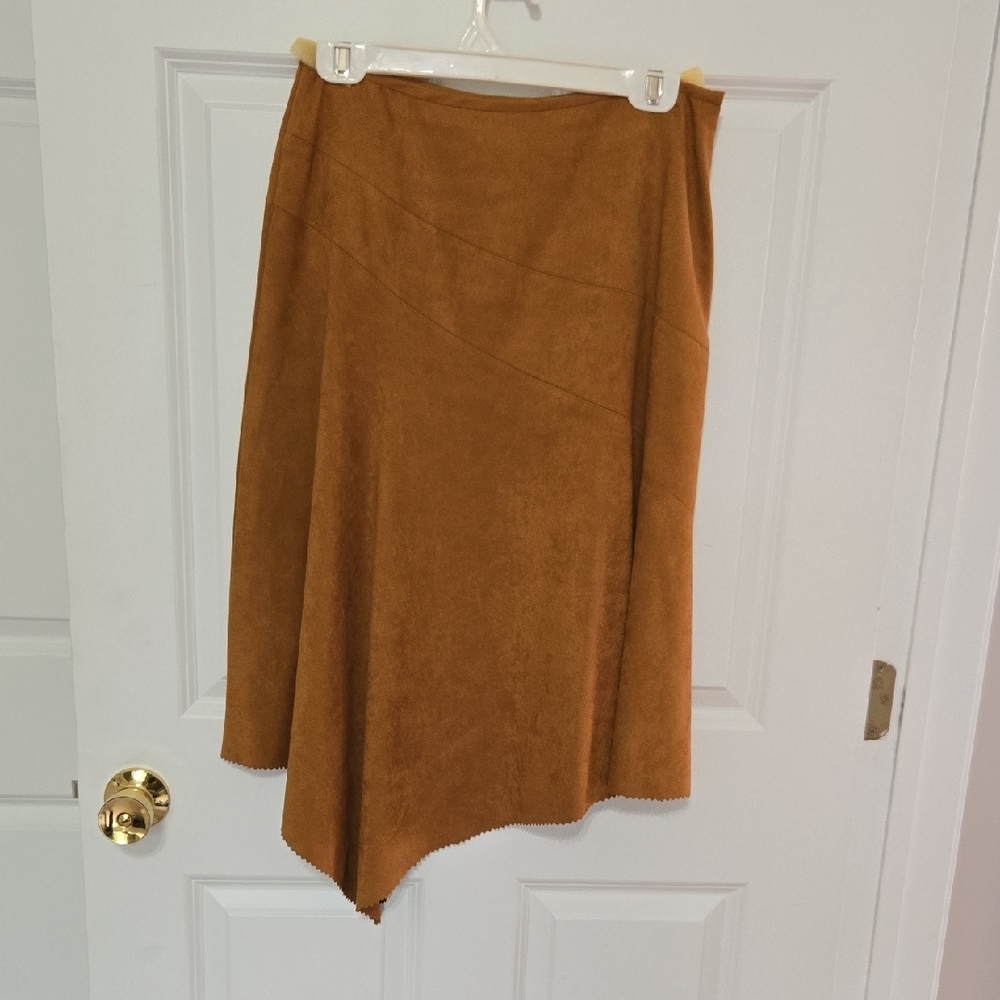 Elegant Copper Asymmetrical Faux Suede Skirt
